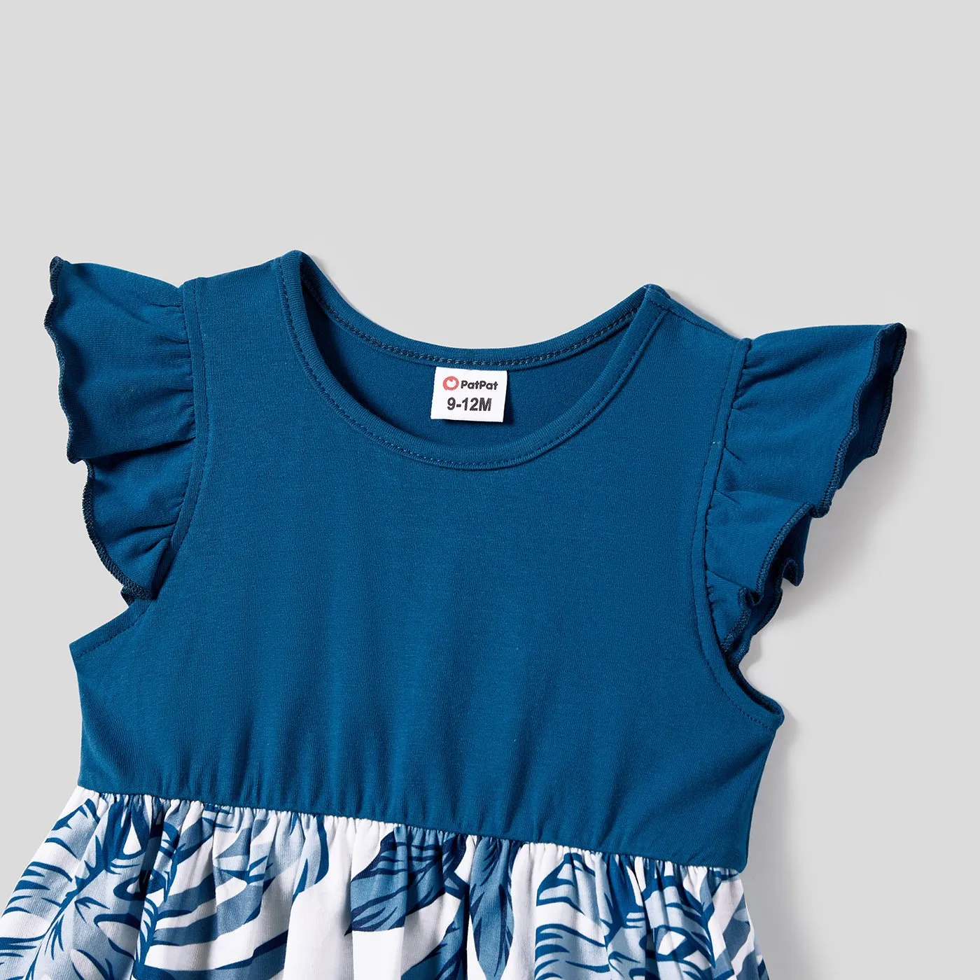Family Matching Plant Print Splice Belted Tank Dresses and Color Block Short-sleeve T-shirts Sets