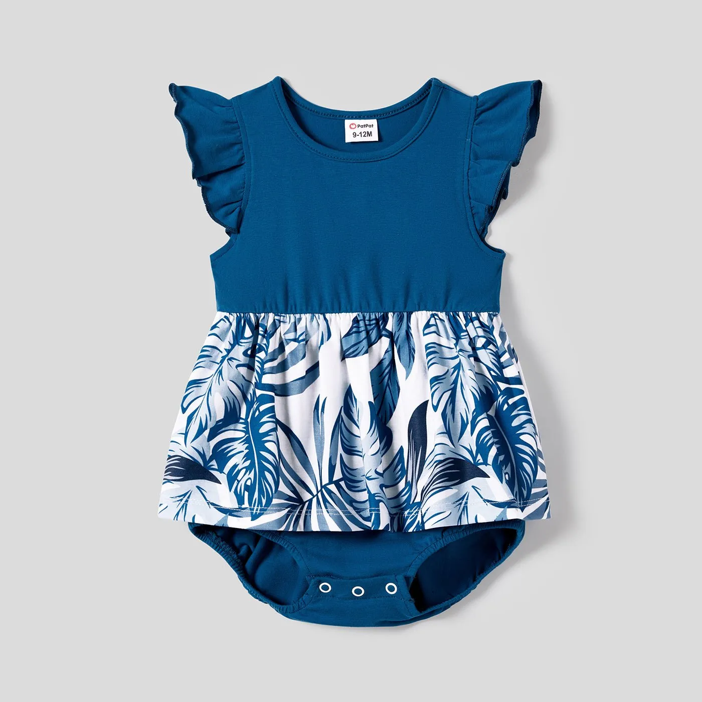 Family Matching Plant Print Splice Belted Tank Dresses and Color Block Short-sleeve T-shirts Sets
