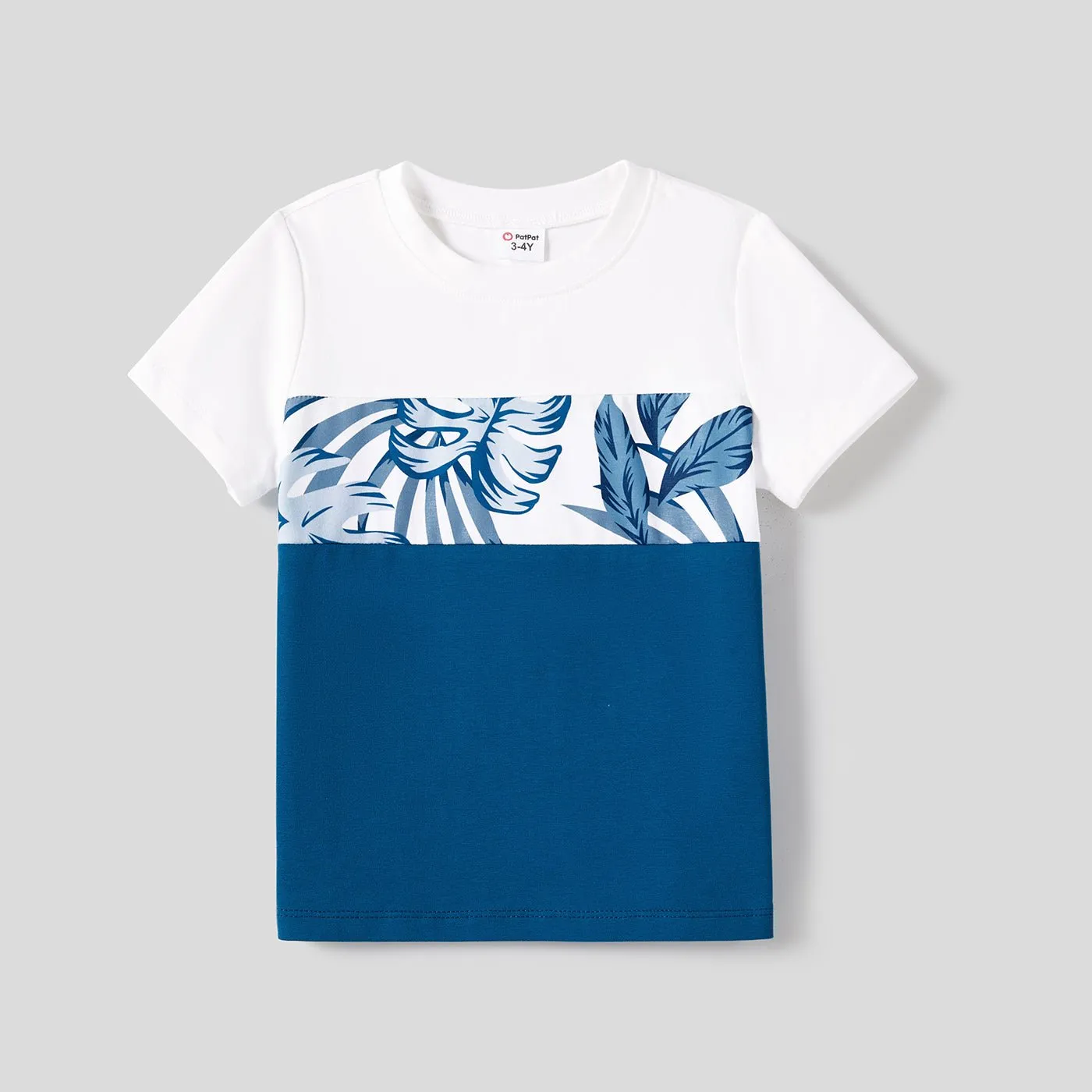 Family Matching Plant Print Splice Belted Tank Dresses and Color Block Short-sleeve T-shirts Sets