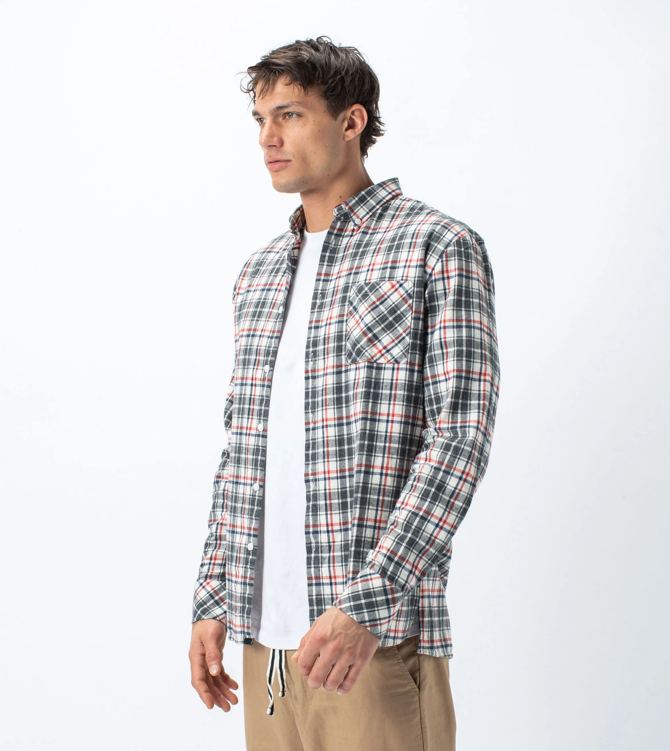 Flannel Lightweight LS Shirt Milk/Grey - Sale