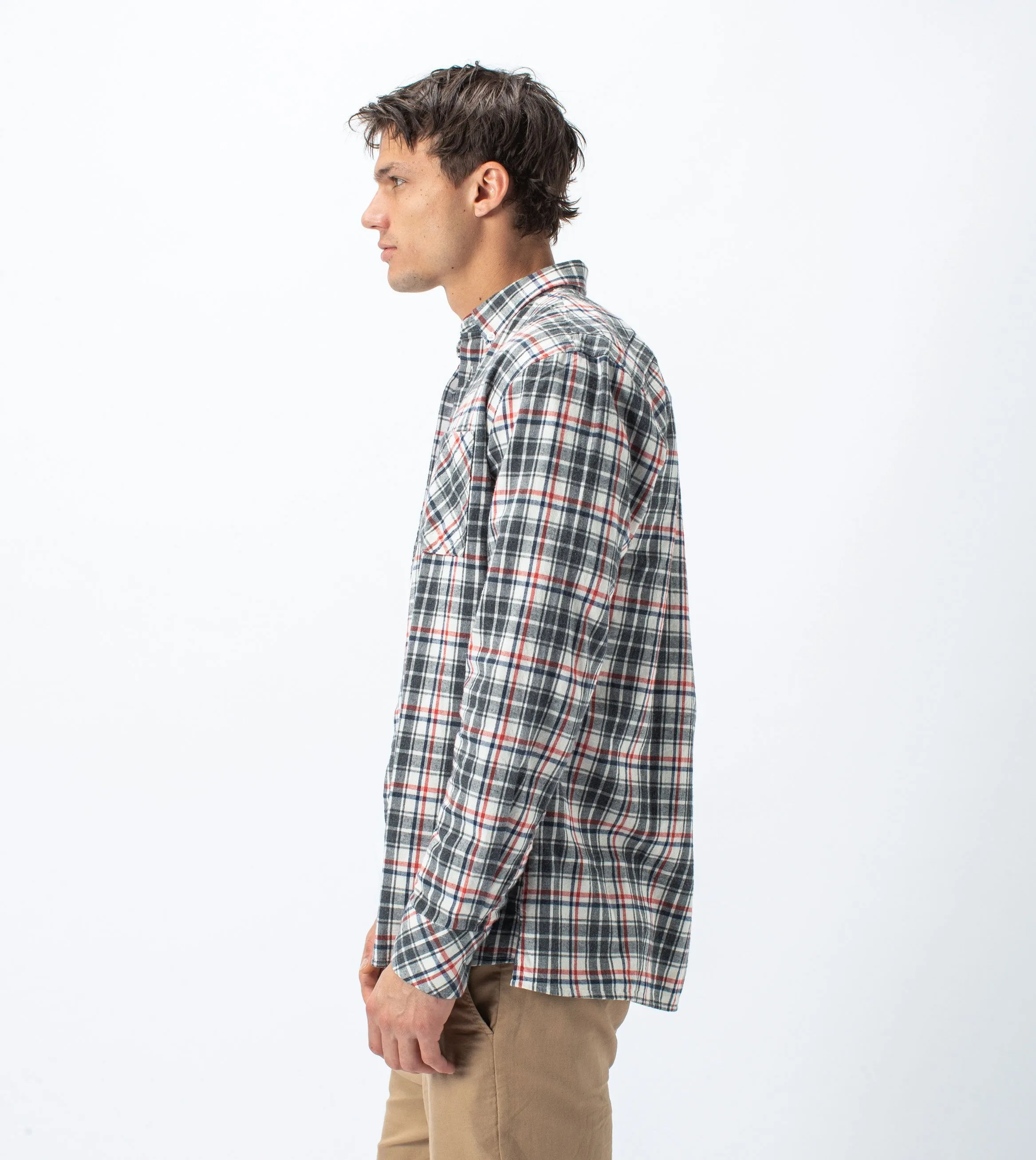 Flannel Lightweight LS Shirt Milk/Grey - Sale