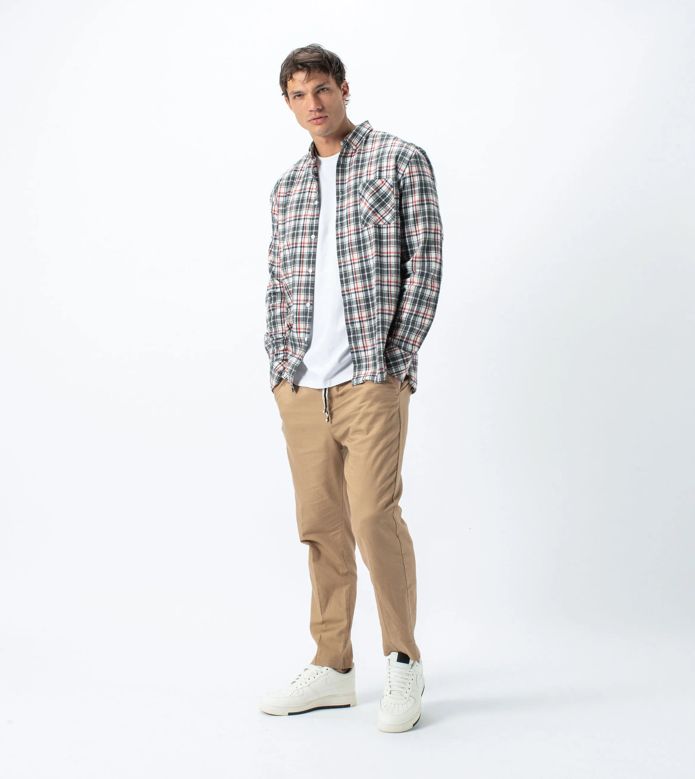 Flannel Lightweight LS Shirt Milk/Grey - Sale