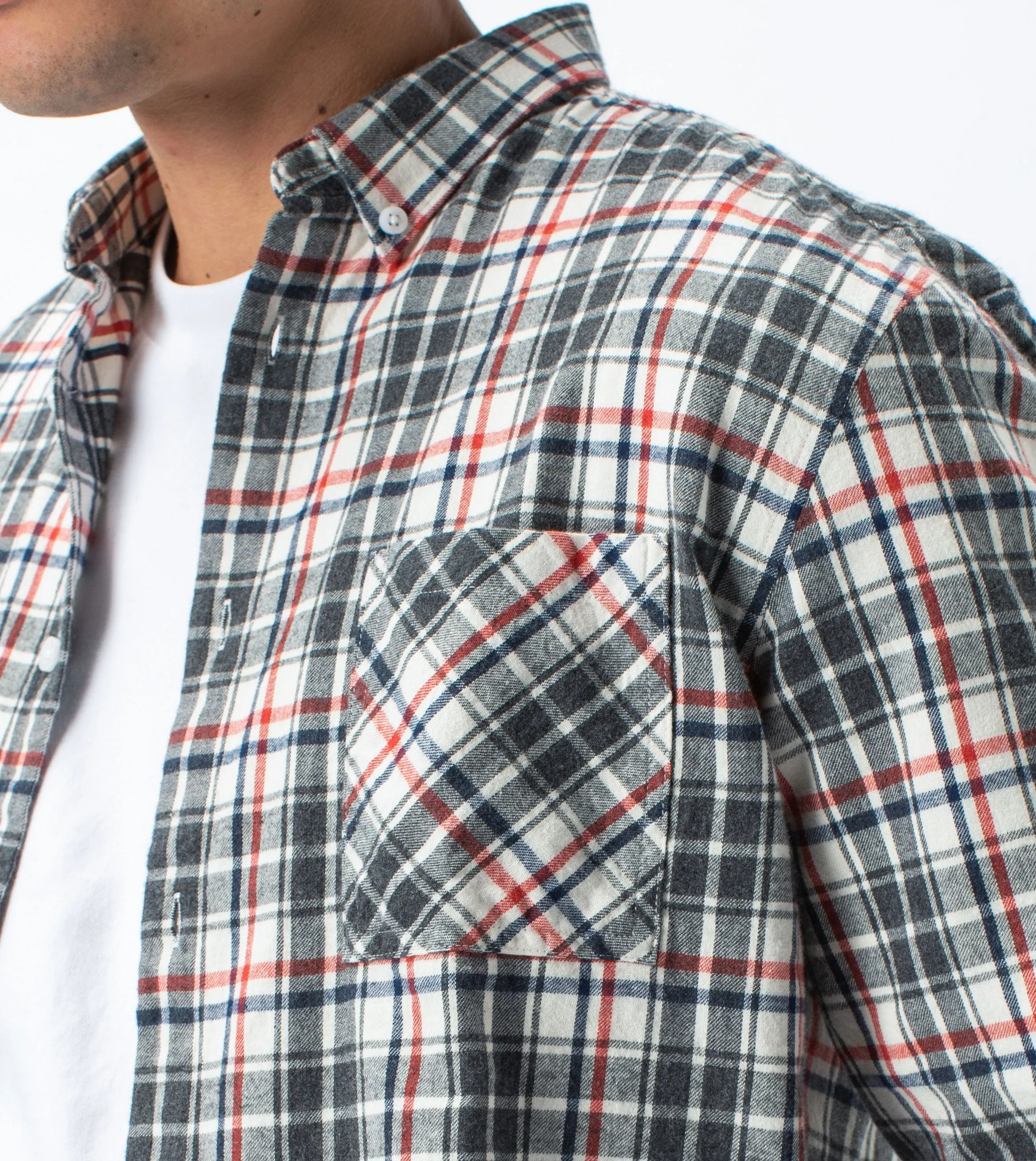 Flannel Lightweight LS Shirt Milk/Grey - Sale