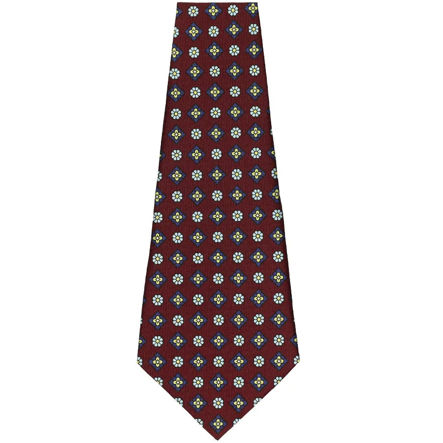 Floral Printed Bespoke Silk Tie - Burgundy