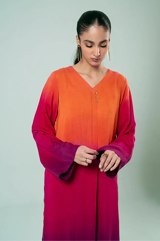 FOZIA KHALID  - Gradient Co-ord Set - PK Silk - 2 Piece