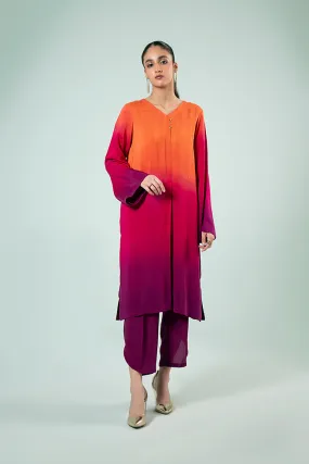 FOZIA KHALID  - Gradient Co-ord Set - PK Silk - 2 Piece
