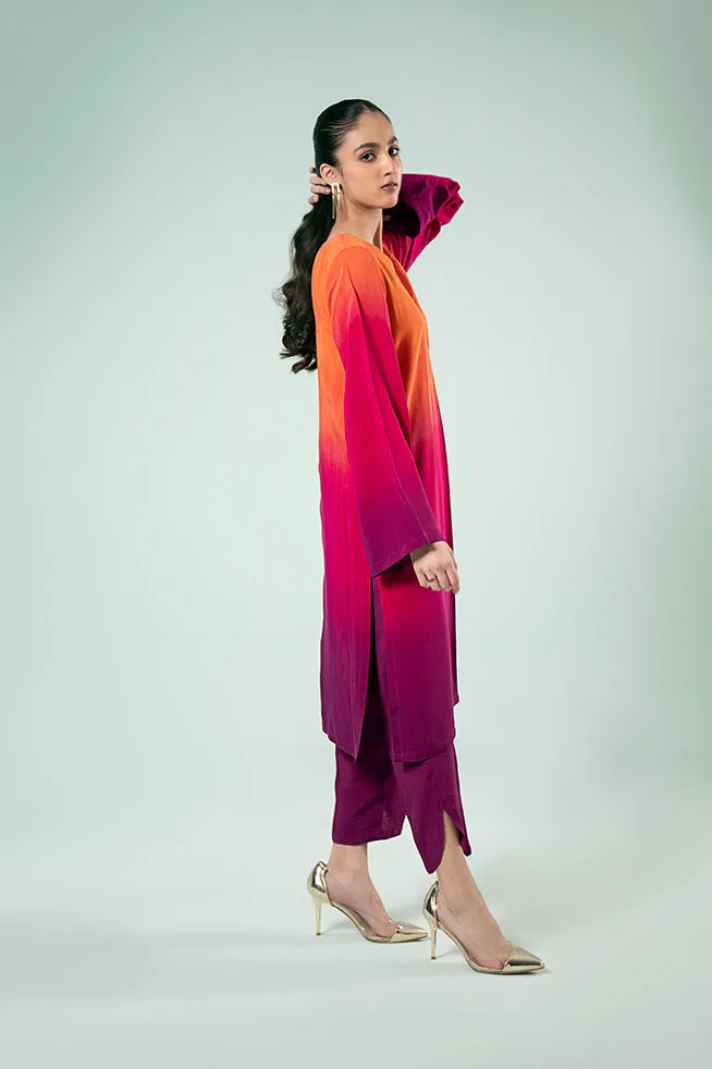 FOZIA KHALID  - Gradient Co-ord Set - PK Silk - 2 Piece