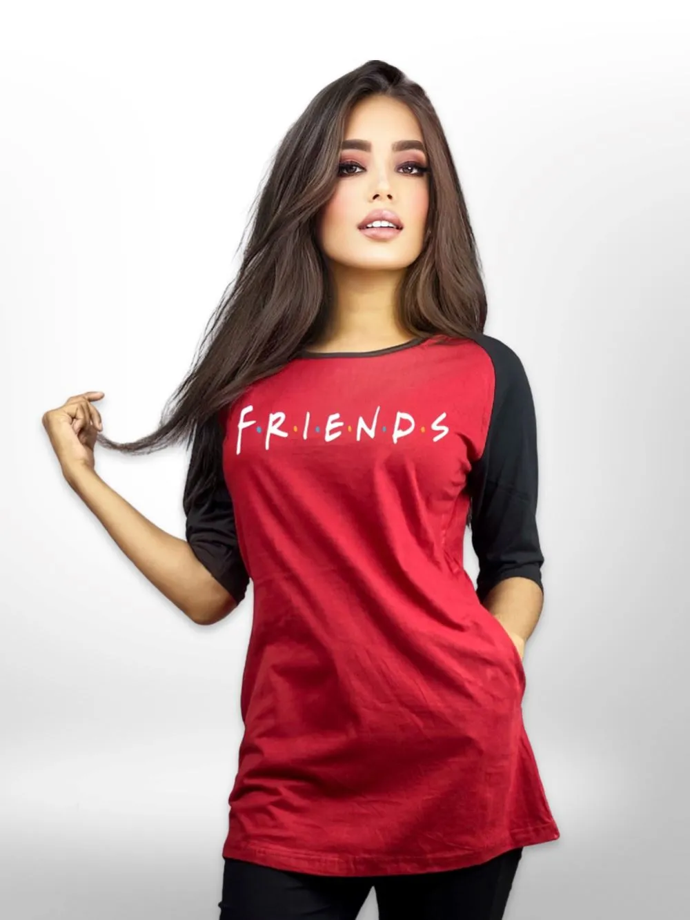 Friends Printed Long T-shirt Raglan Sleeve Side Pocket For Women's