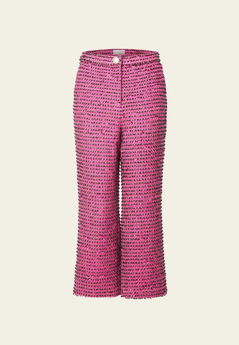 Fuchsia Lurex Tweed Flare Pants