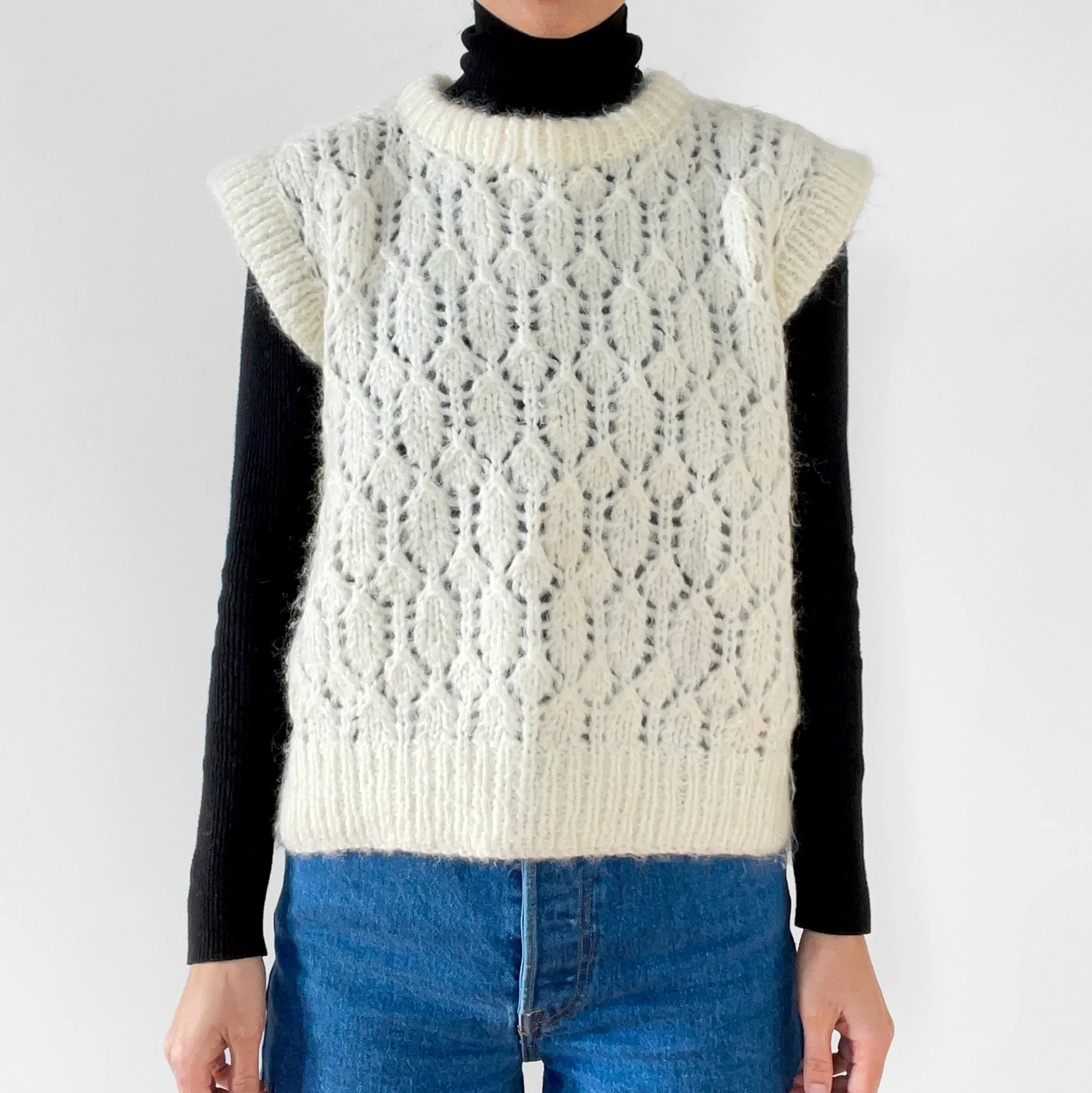Handmade Off-White Sleeveless Knit Sweater