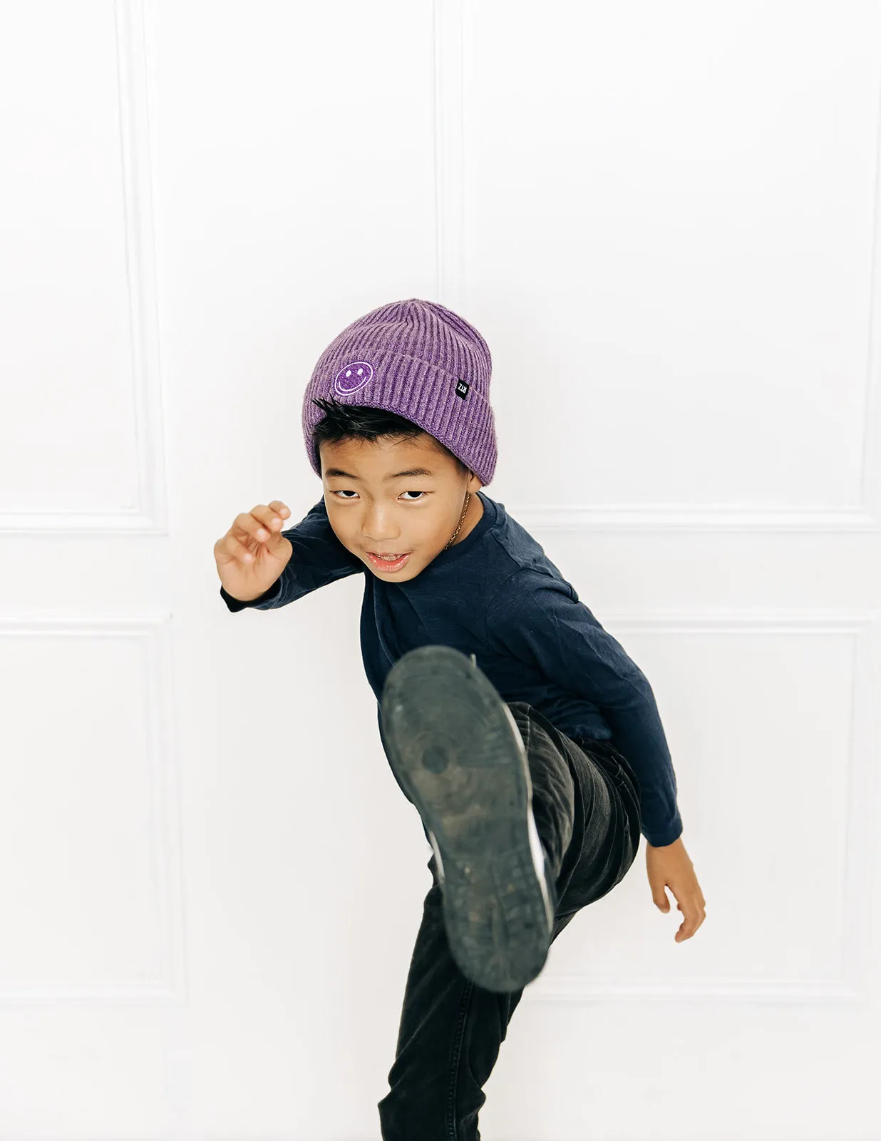 Heather Purple Smiley Beanie