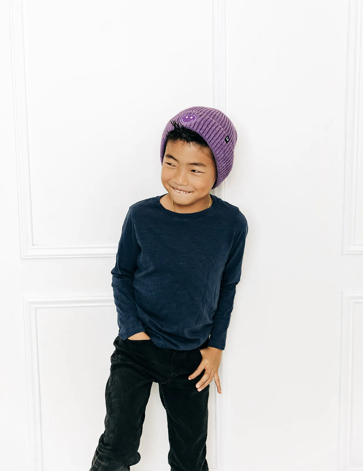 Heather Purple Smiley Beanie