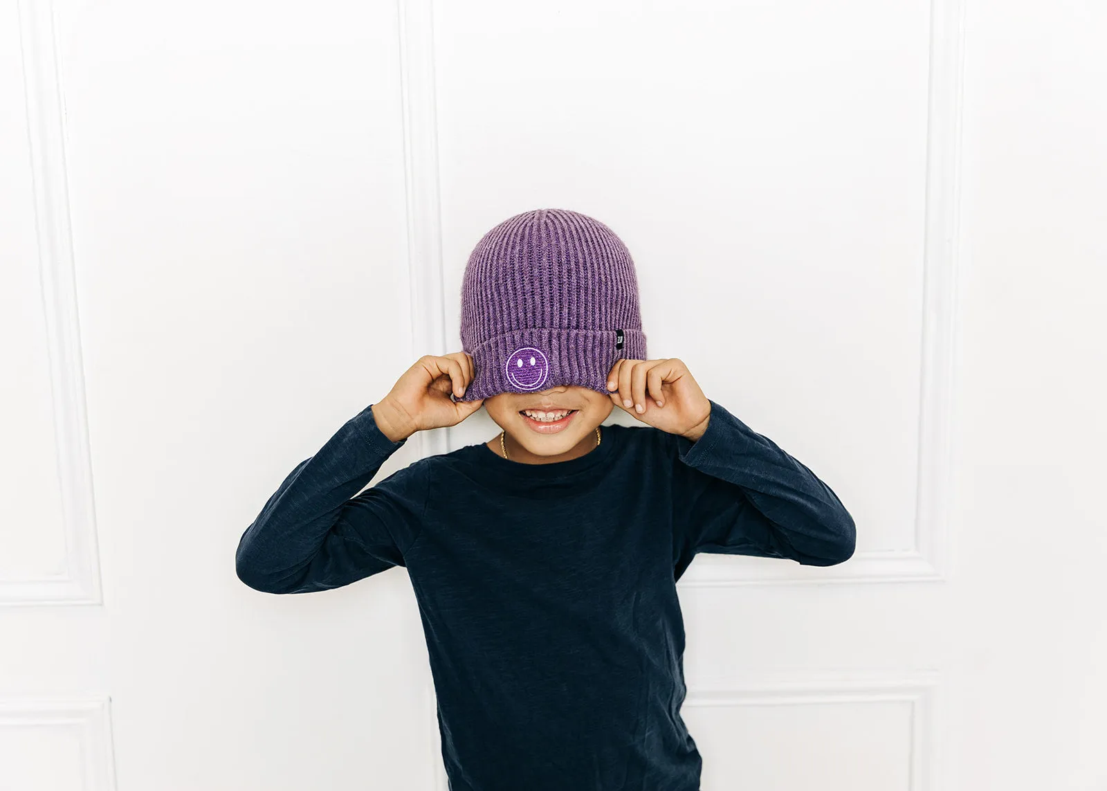 Heather Purple Smiley Beanie