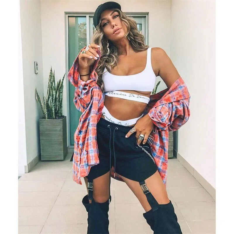High Wais Black Stretch Holes Belt Cutout Pants