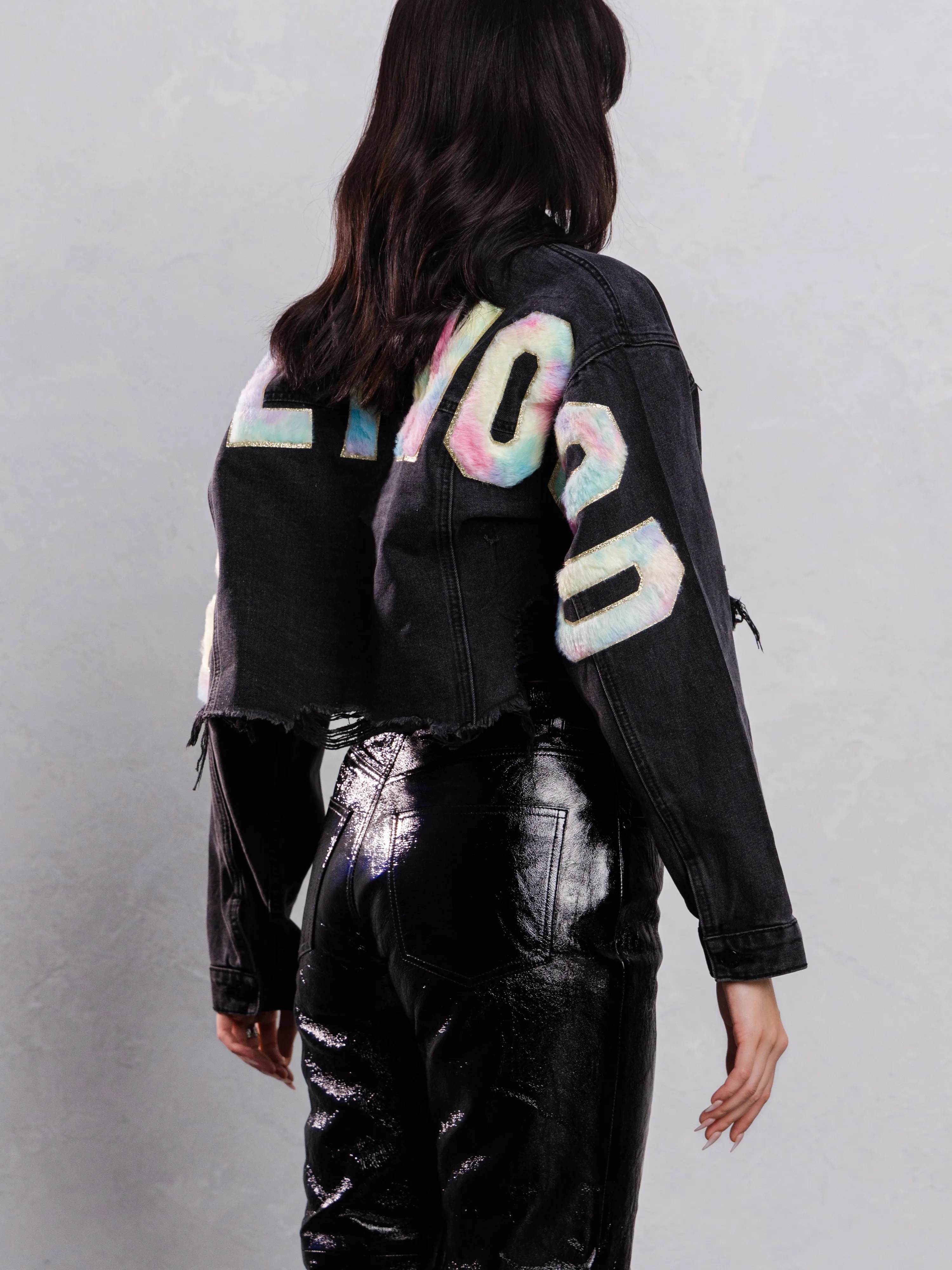 HOLLYWOOD SIGN Cotton Candy Crop Denim Jacket