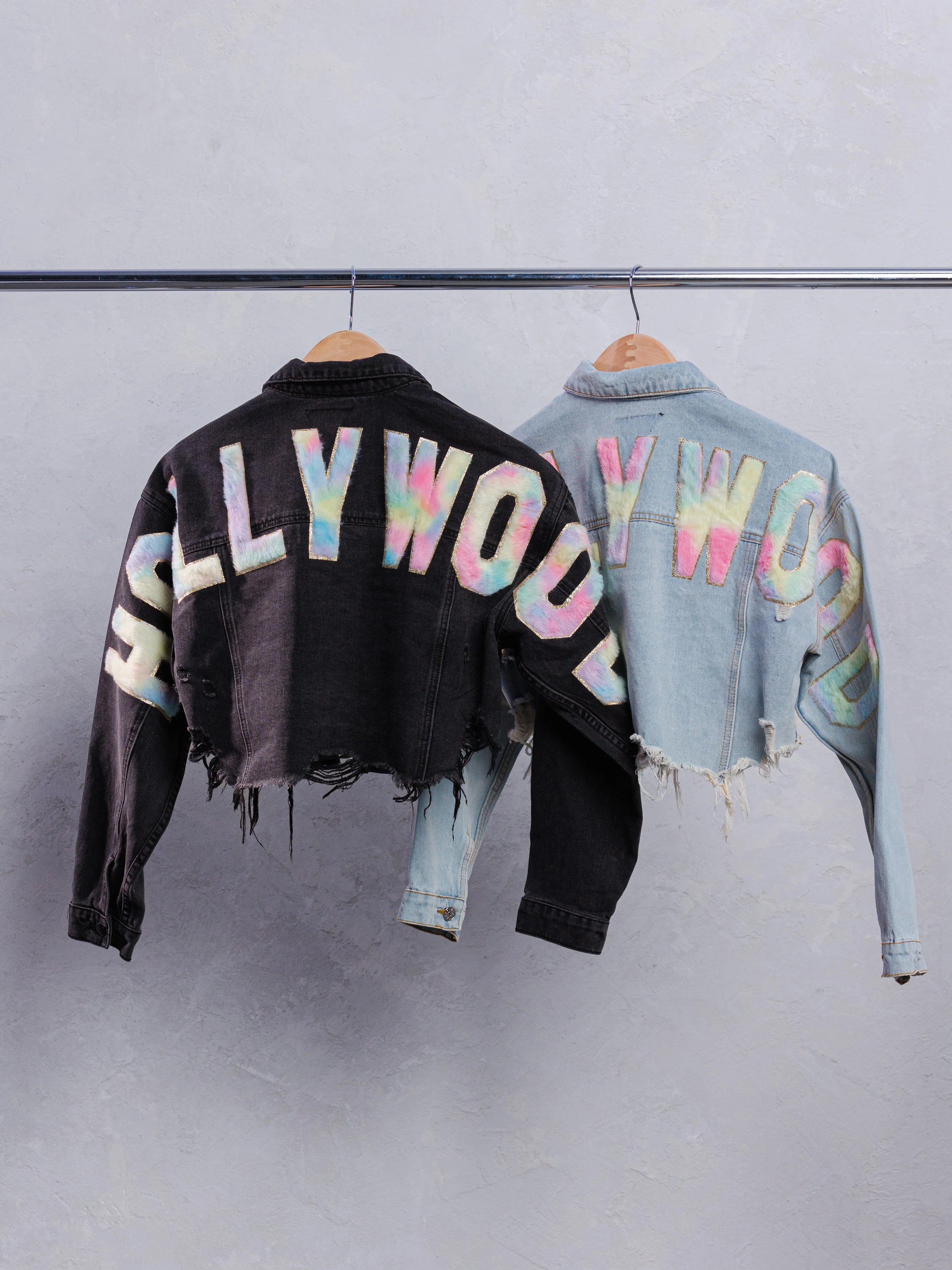HOLLYWOOD SIGN Cotton Candy Crop Denim Jacket