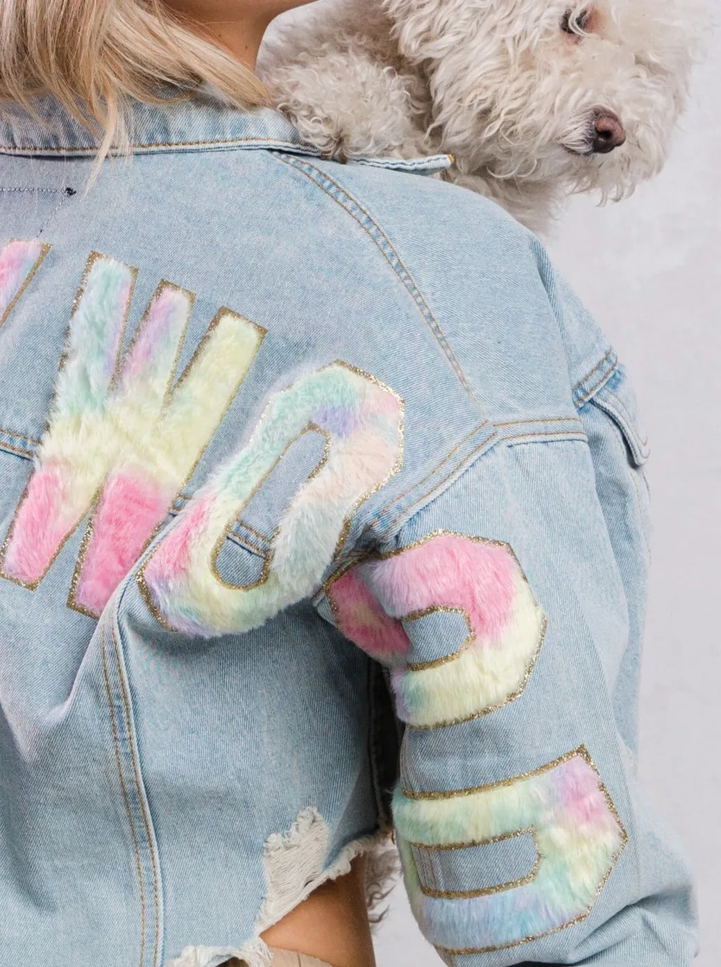 HOLLYWOOD SIGN Cotton Candy Crop Denim Jacket