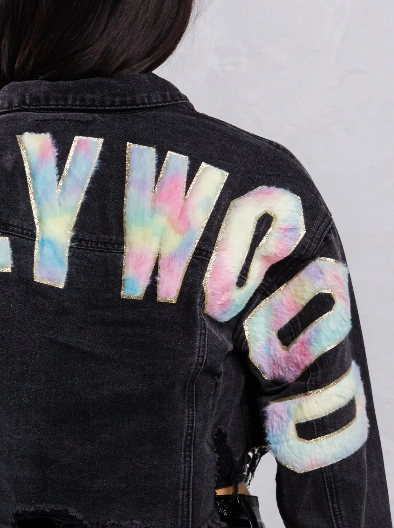 HOLLYWOOD SIGN Cotton Candy Crop Denim Jacket