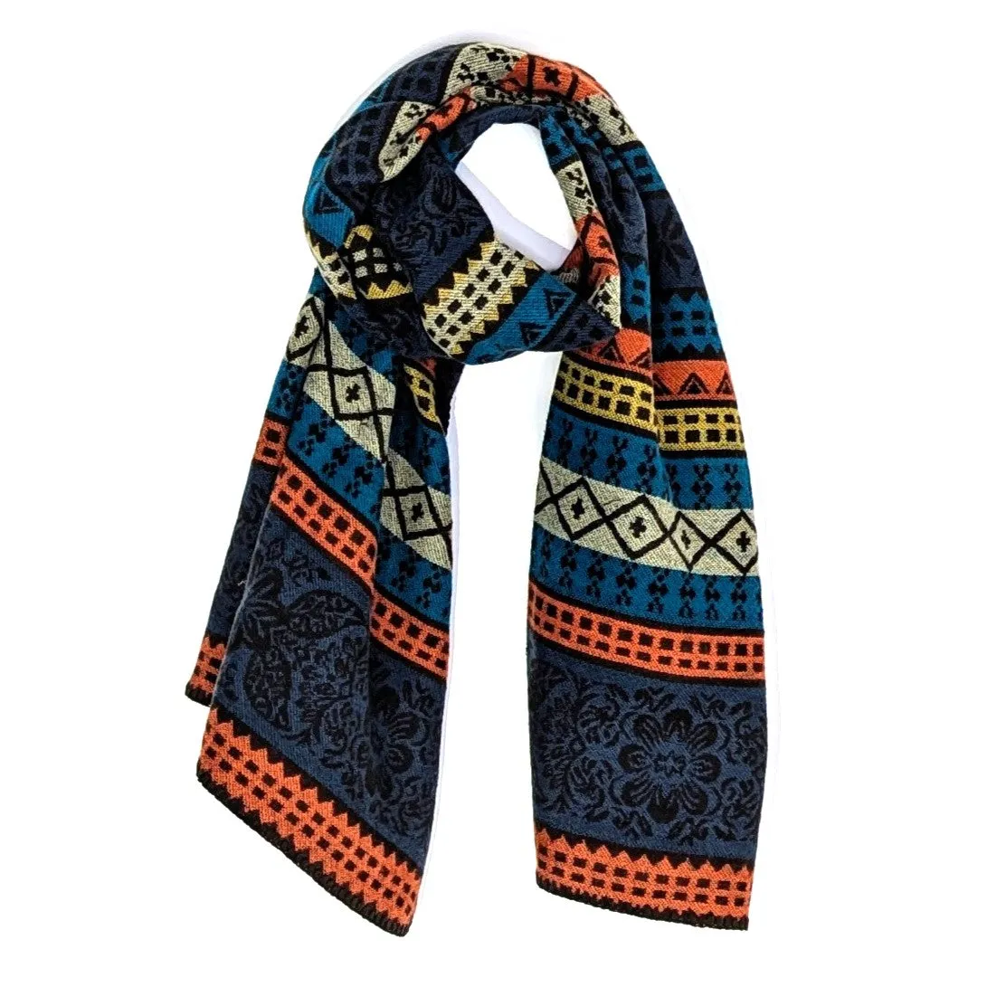 Inca inspired design warm scarf with stitched edge detail