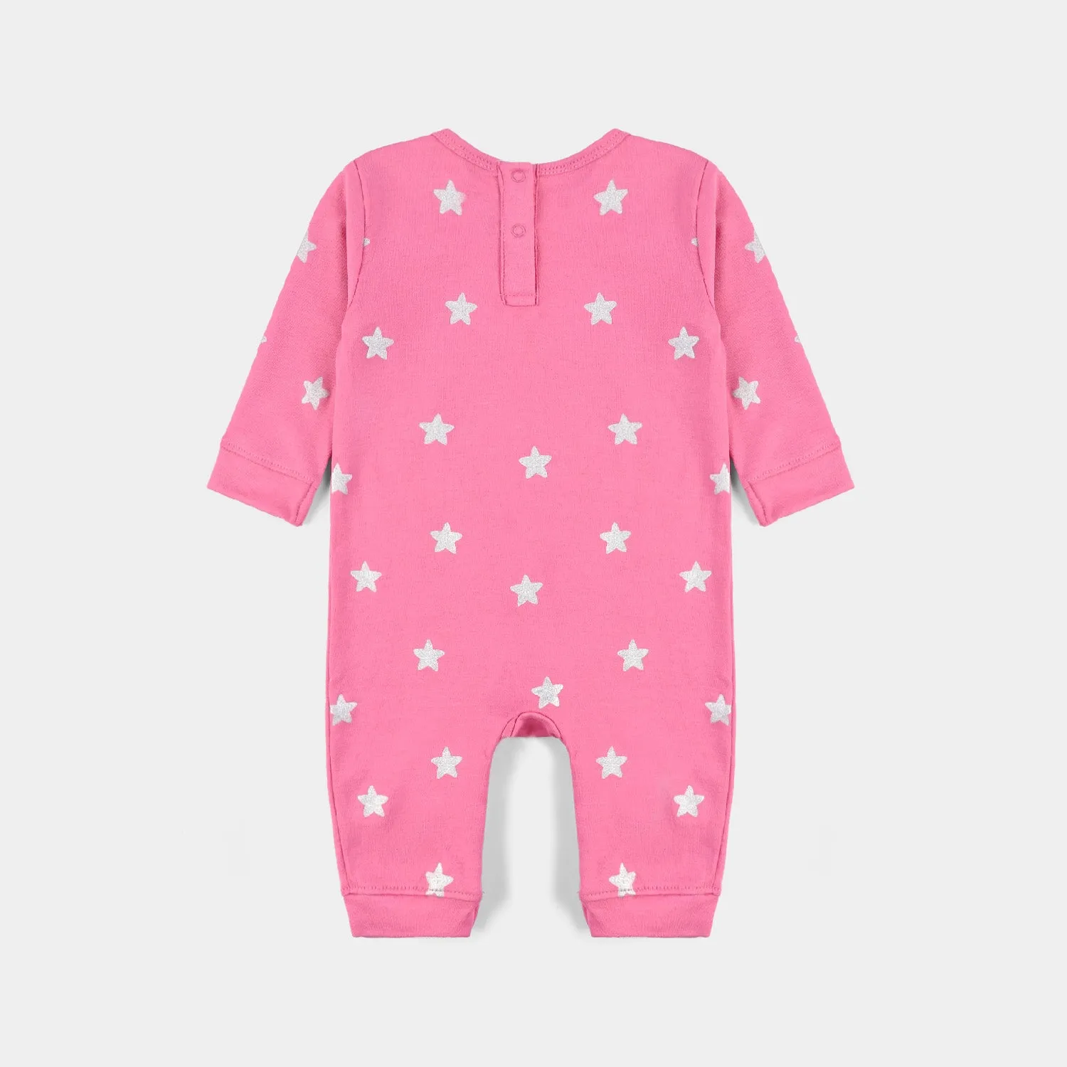 Infant Girls Cotton Interlock Knitted Romper Bear Face-Hot Pink
