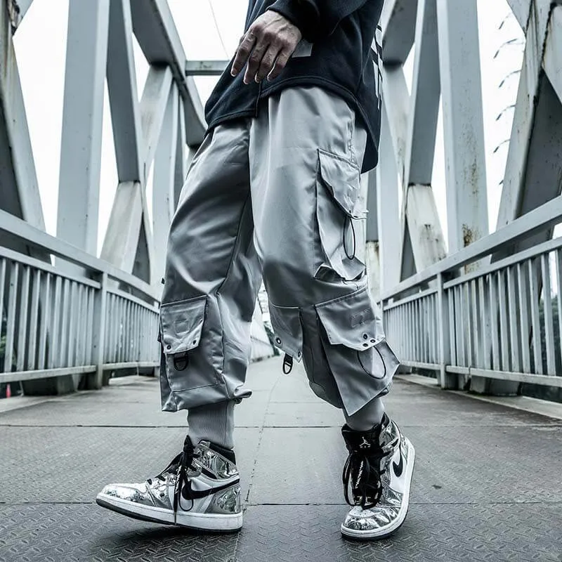 INFINIT Frizz Black Cargo Pants for Mens, Hip hop pants pocket oversize