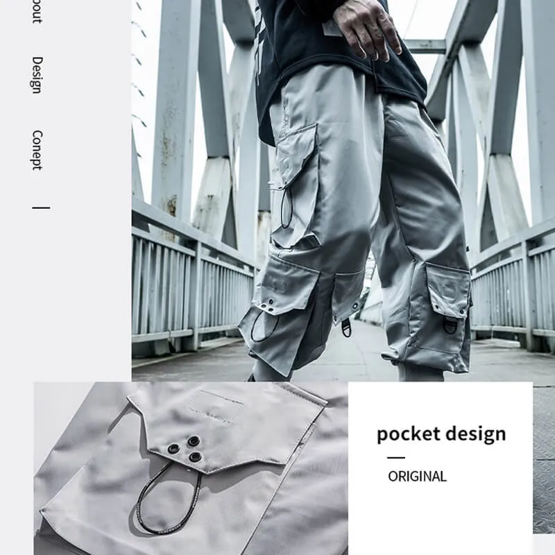 INFINIT Frizz Black Cargo Pants for Mens, Hip hop pants pocket oversize