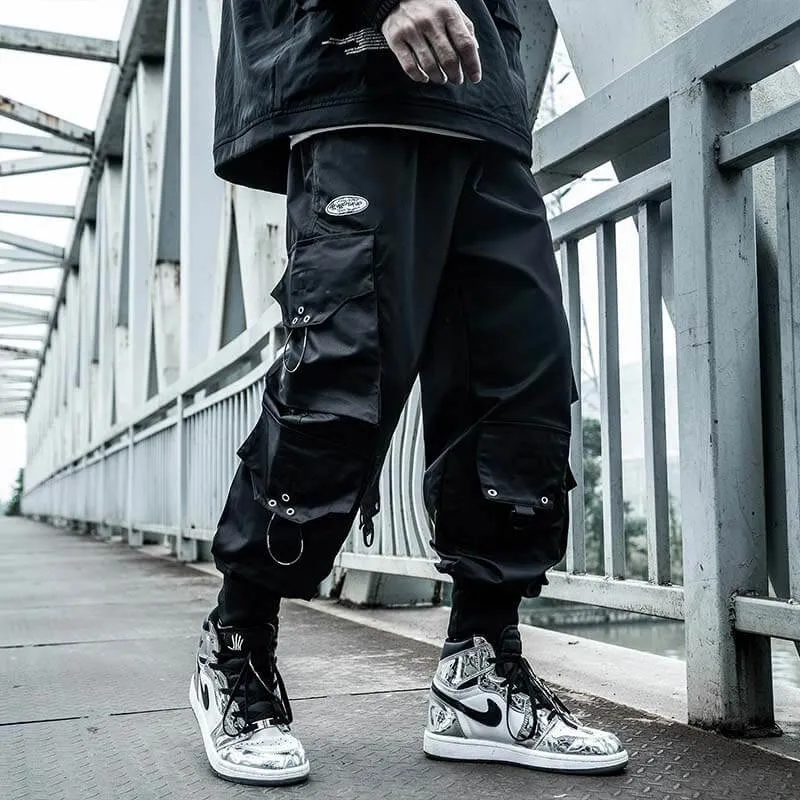 INFINIT Frizz Black Cargo Pants for Mens, Hip hop pants pocket oversize
