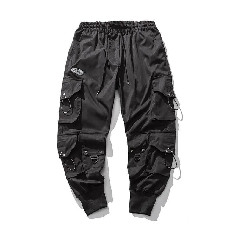 INFINIT Frizz Black Cargo Pants for Mens, Hip hop pants pocket oversize