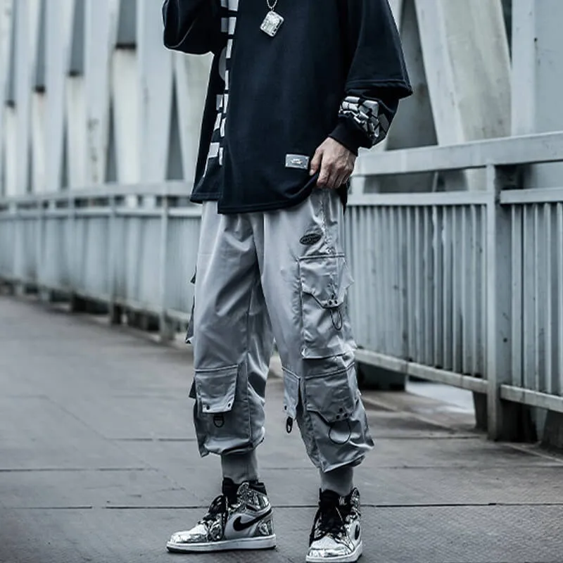 INFINIT Frizz Black Cargo Pants for Mens, Hip hop pants pocket oversize