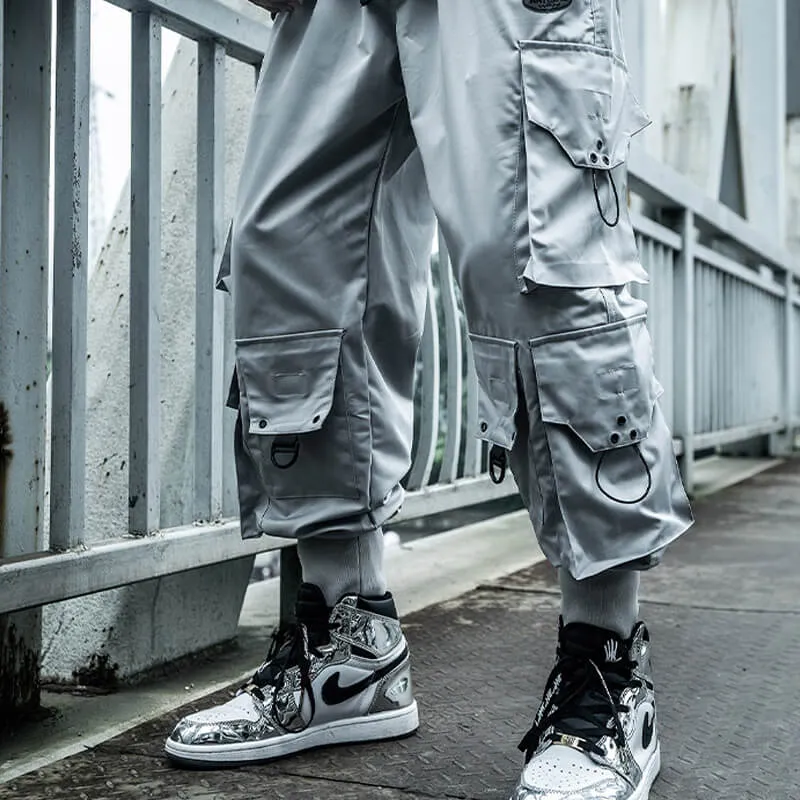INFINIT Frizz Black Cargo Pants for Mens, Hip hop pants pocket oversize