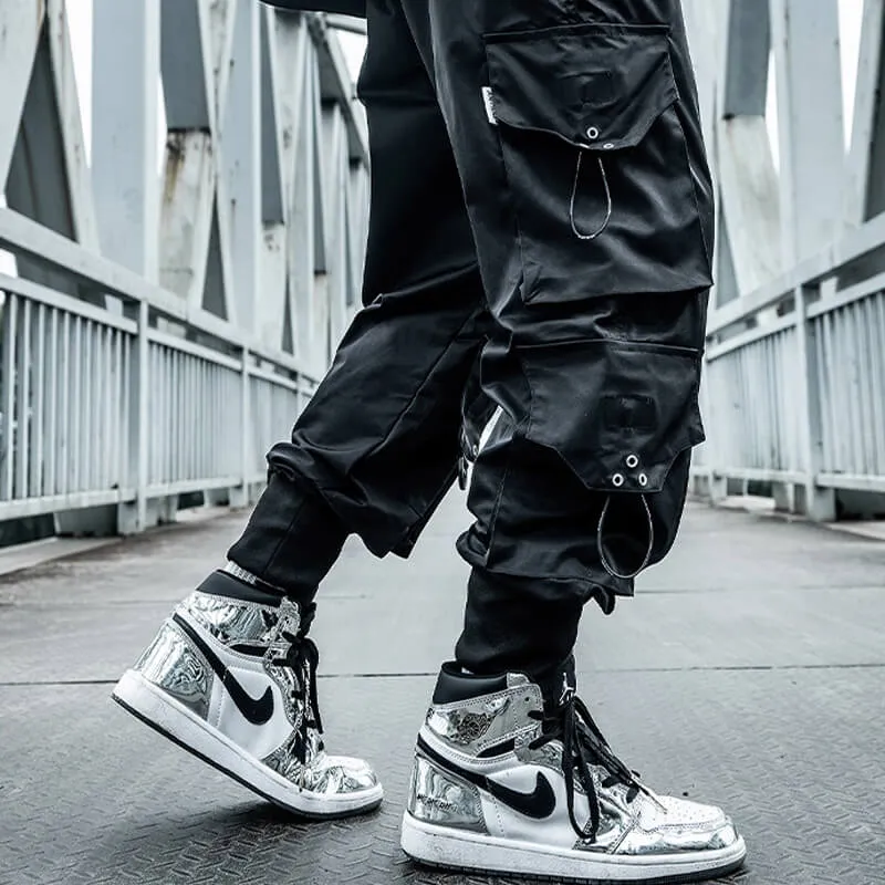 INFINIT Frizz Black Cargo Pants for Mens, Hip hop pants pocket oversize