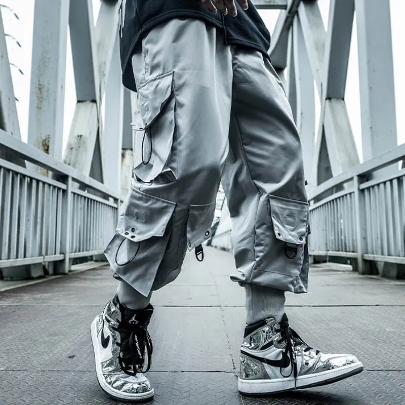 INFINIT Frizz Black Cargo Pants for Mens, Hip hop pants pocket oversize