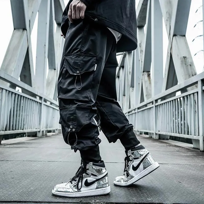 INFINIT Frizz Black Cargo Pants for Mens, Hip hop pants pocket oversize