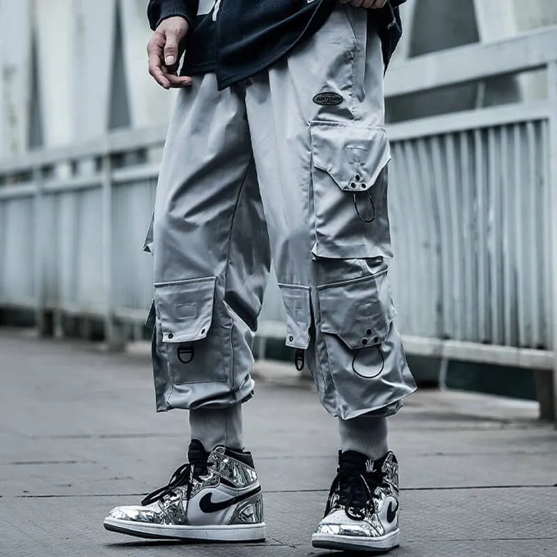 INFINIT Frizz Black Cargo Pants for Mens, Hip hop pants pocket oversize