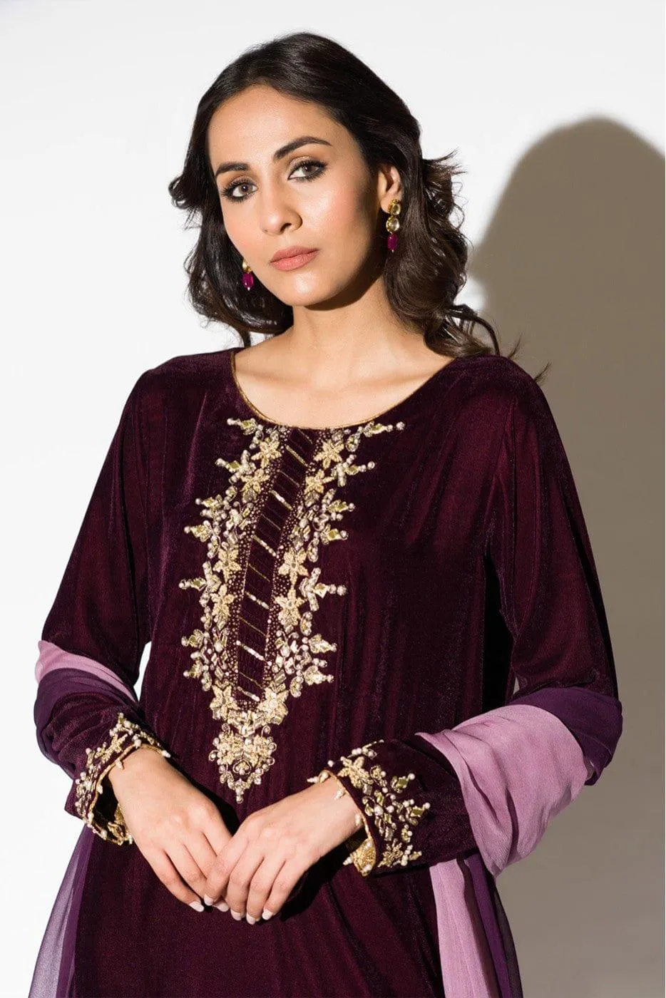 Insia Sohail - Plum Velvet - Plum - 2 Piece