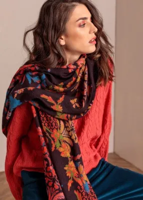 IVKO Printed Scarf Floral Pattern Brown-Red