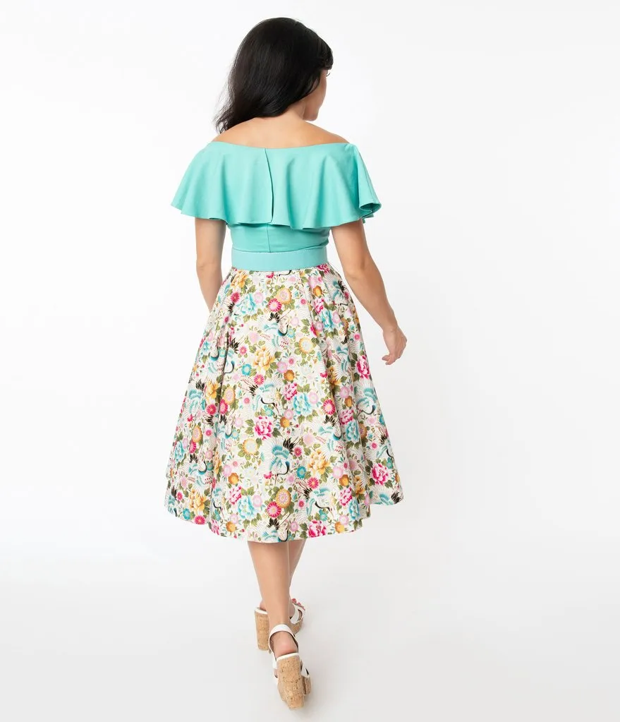 Ivory Floral Waikiki Swing Skirt
