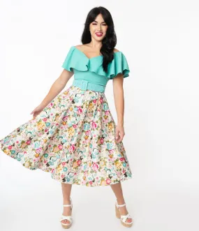 Ivory Floral Waikiki Swing Skirt
