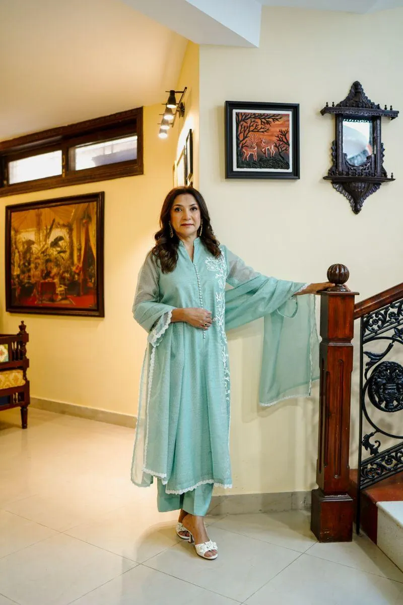 Khayal by Shaista Hasan - Aqua dream - Silk - 3 Piece
