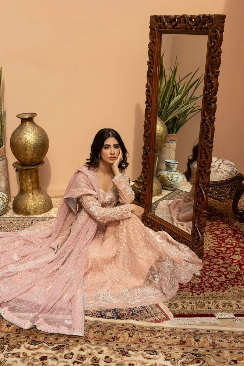 Khayal by Shaista Hasan - Blush Pishwas - French Net - 3 Piece