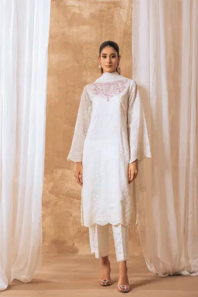 Khayal by Shaista Hasan - Gleaming pearl - Cotton & Chiffon - 3 Piece