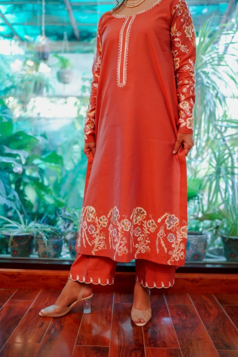 Khayal by Shaista Hasan - Salmon two-toned - Cotton Silk - 3 Piece