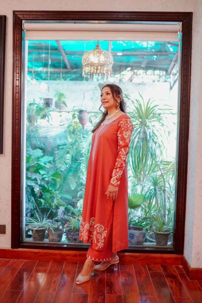 Khayal by Shaista Hasan - Salmon two-toned - Cotton Silk - 3 Piece