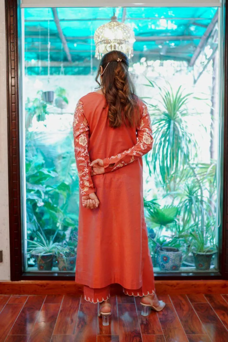 Khayal by Shaista Hasan - Salmon two-toned - Cotton Silk - 3 Piece
