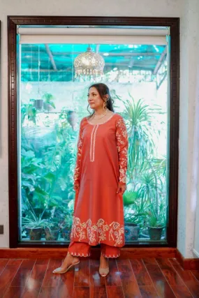 Khayal by Shaista Hasan - Salmon two-toned - Cotton Silk - 3 Piece