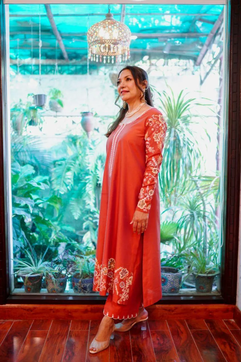 Khayal by Shaista Hasan - Salmon two-toned - Cotton Silk - 3 Piece
