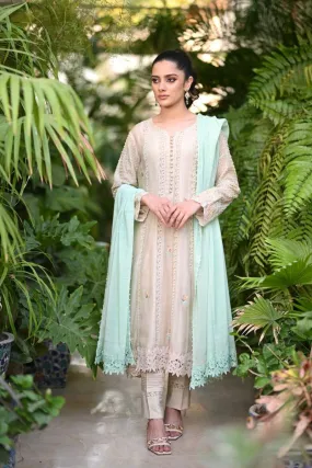 Khayal BY SHAISTA HASSAN - Beige and mint - Silk net - 3 Piece