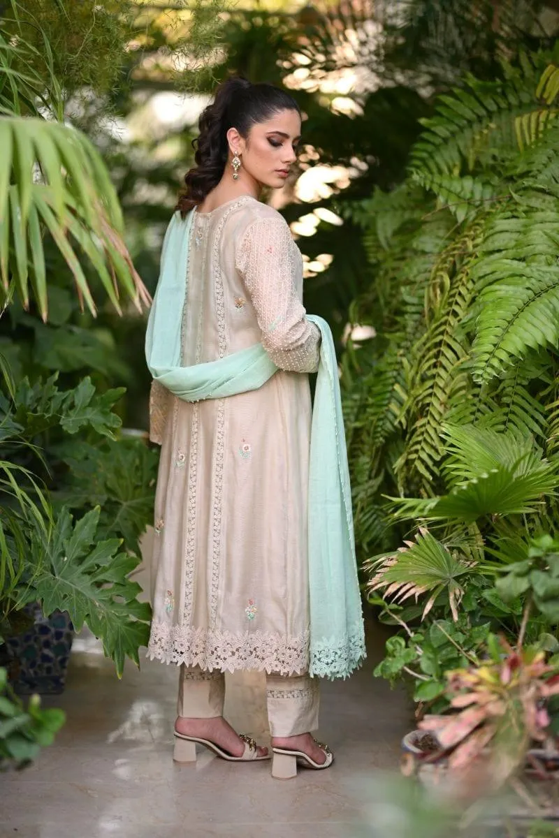 Khayal BY SHAISTA HASSAN - Beige and mint - Silk net - 3 Piece