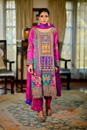 Khayal BY SHAISTA HASSAN - Fuchsia Multi coloured raw silk - 3 Piece