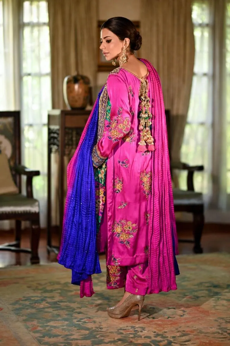 Khayal BY SHAISTA HASSAN - Fuchsia Multi coloured raw silk - 3 Piece
